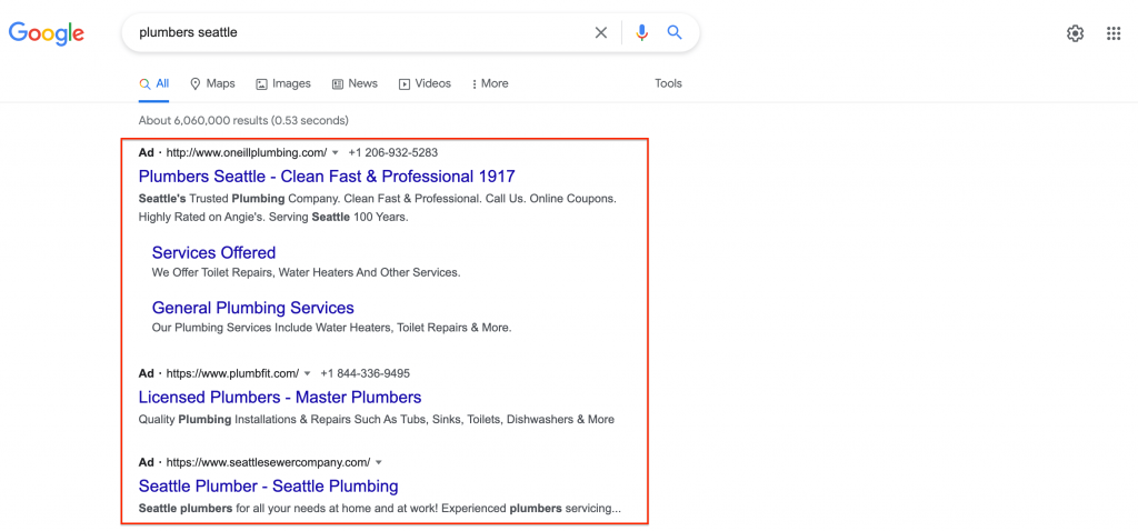 Google Ad results using PPC campaigns