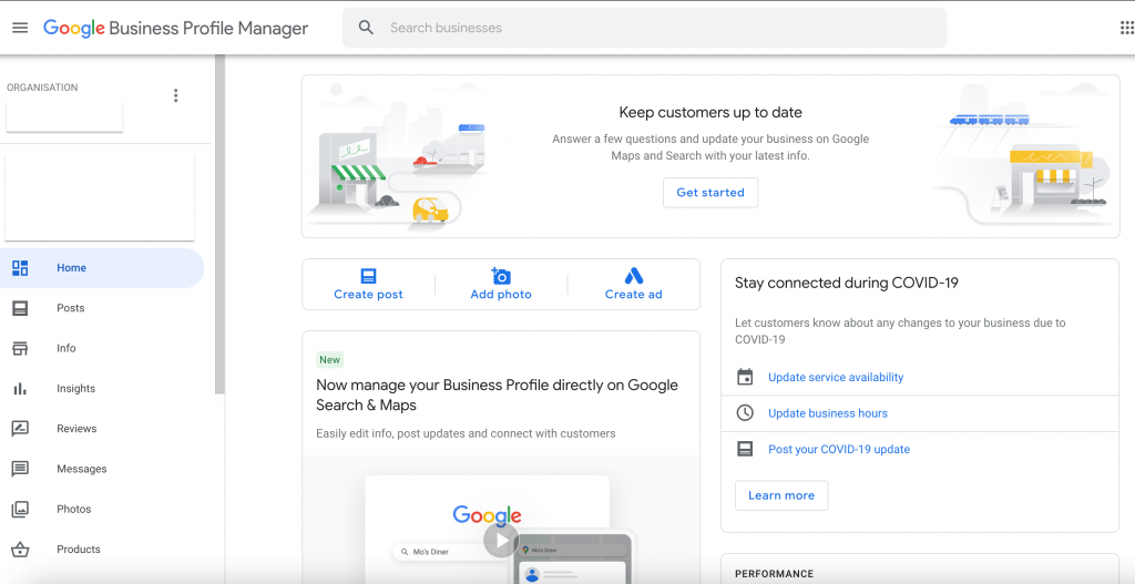 Google Business Profile dashboard