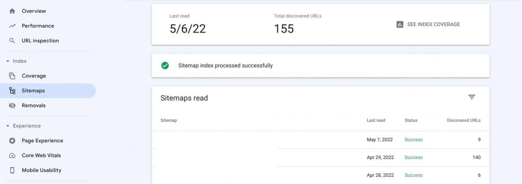 Sitemap submitted Google Search Console